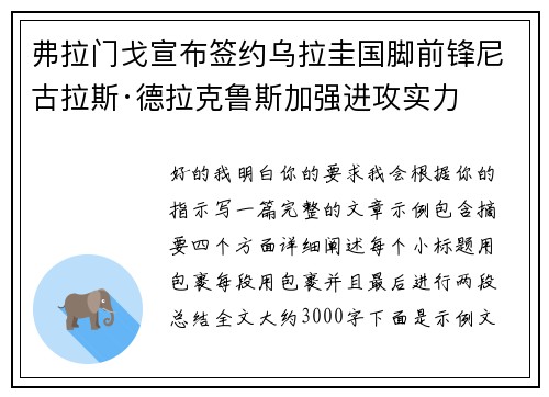弗拉门戈宣布签约乌拉圭国脚前锋尼古拉斯·德拉克鲁斯加强进攻实力